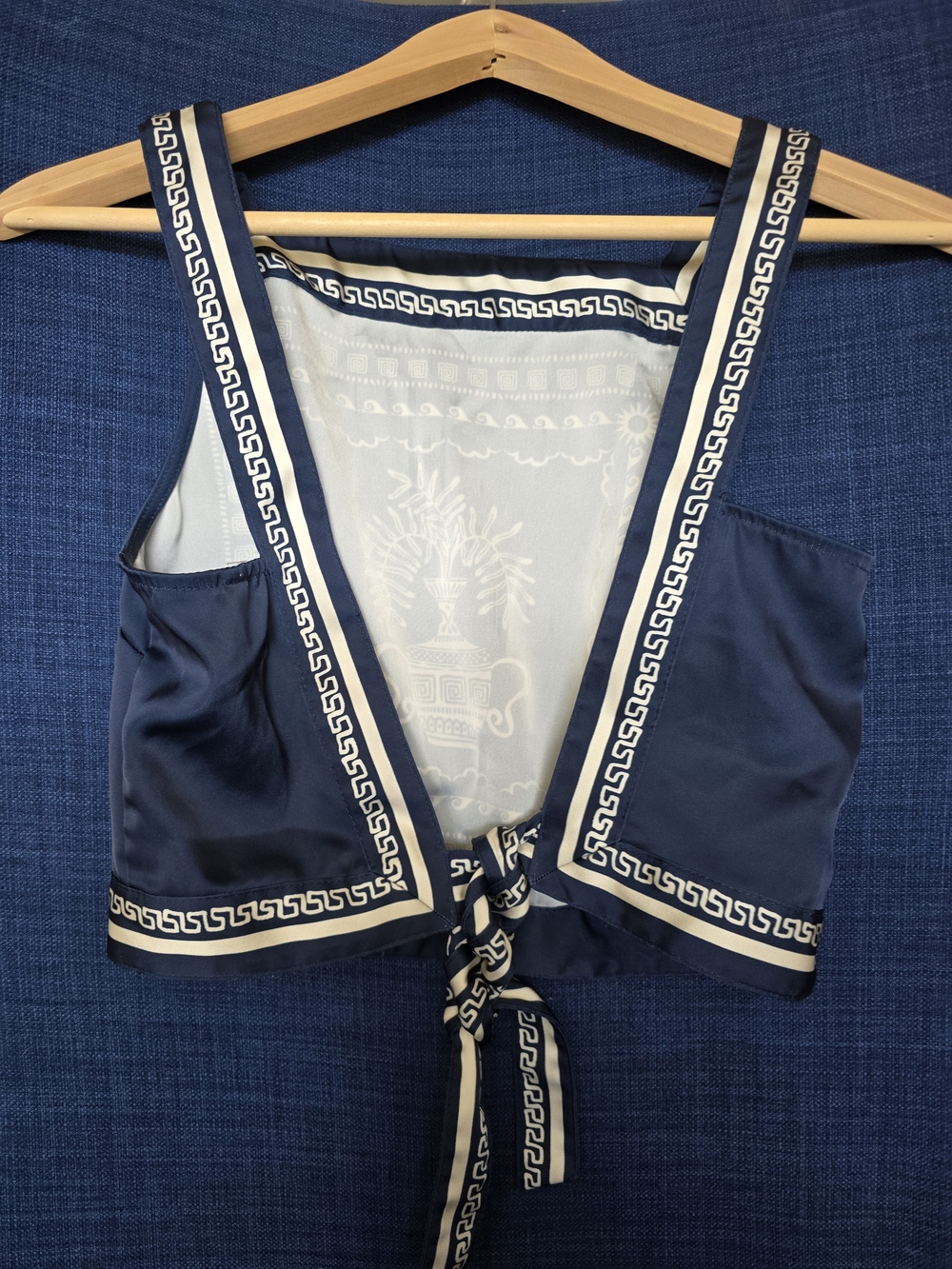 H&M Navy and White Greek Key Trim Top. Versace Vibes! - Picture 2 of 4